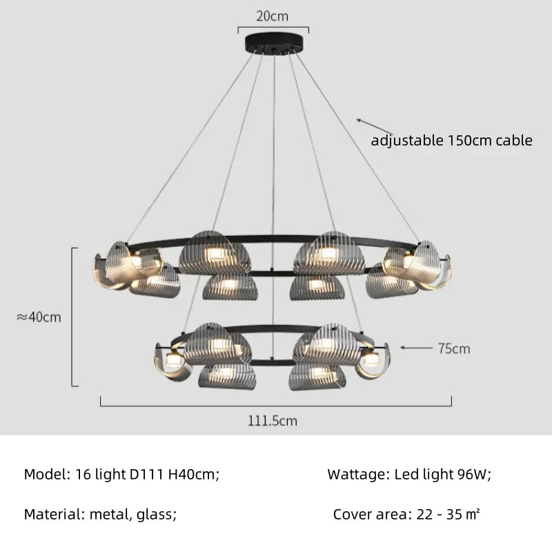 Afralia™ Smoky Gray Glass Chandelier LED Pendant Light for Luxe Dining Room
