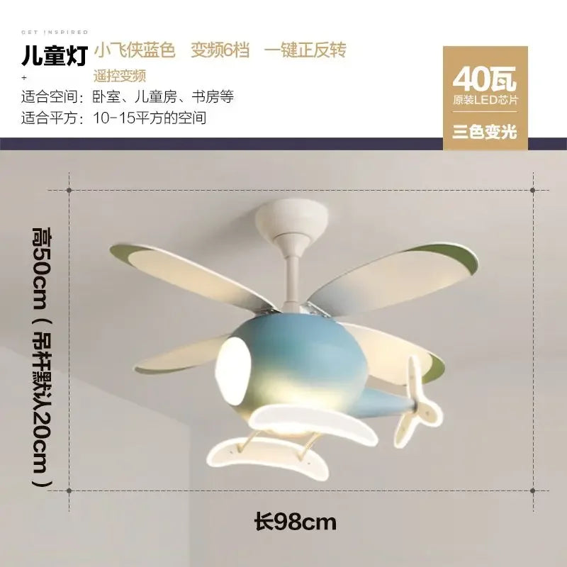 Afralia™ Kids' Helicopter Ceiling Fan with LED Light Chandelier - Modern Aircraft Design