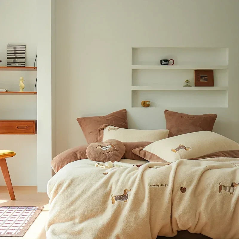 Afralia™ Embroidered Cashmere Winter Duvet Set | Queen Size Warm Bedding & Blanket Cover