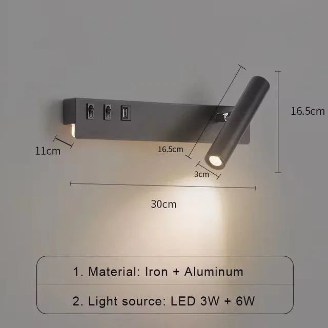 Afralia™ Nordic Modern LED Wall Lamp with Switch USB, Rotatable Spotlight