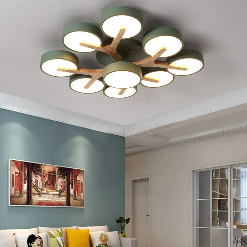 Afralia™ Nordic Wood Macaron Ceiling Chandelier LED Light