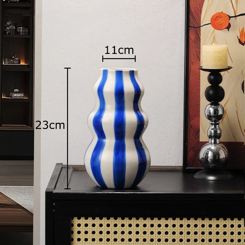 Afralia™ Striped Ceramic Vase for Table Decoration and Flower Arrangement