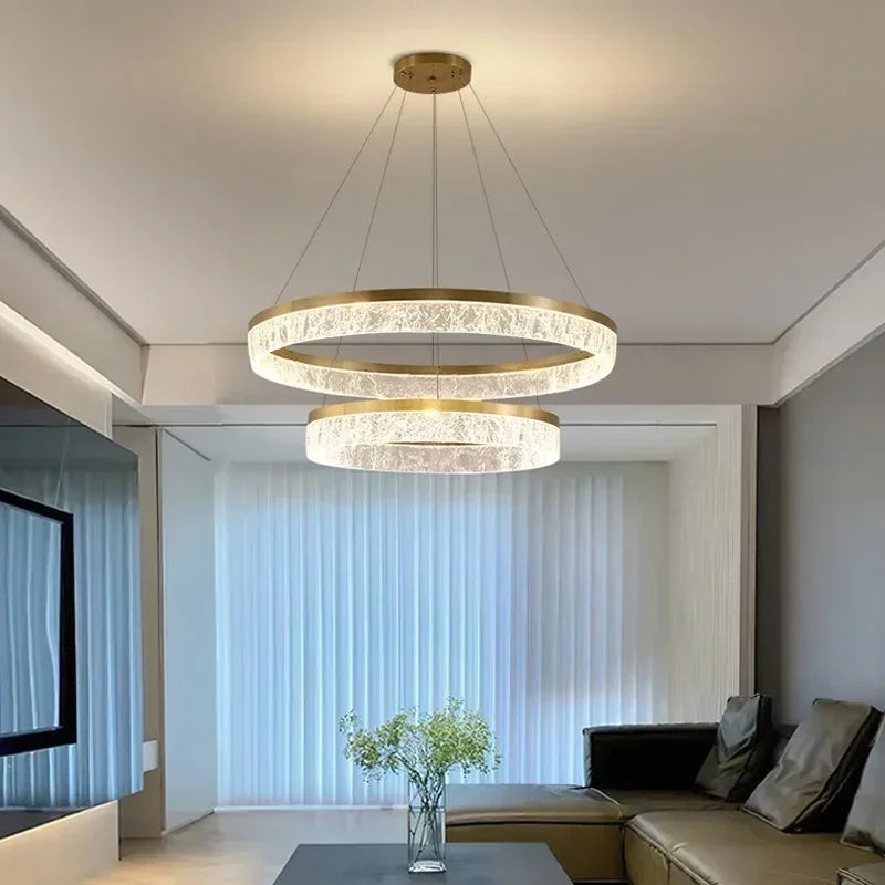 Afralia™ Modern LED Golden Round Chandelier Living Room Luxury Ring Lighting