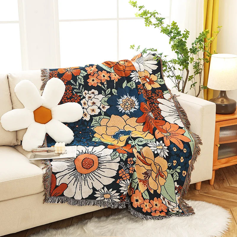 Afralia™ Boho Floral Cotton Blanket - Soft Bedspread for Beds, Sofa & Living Room