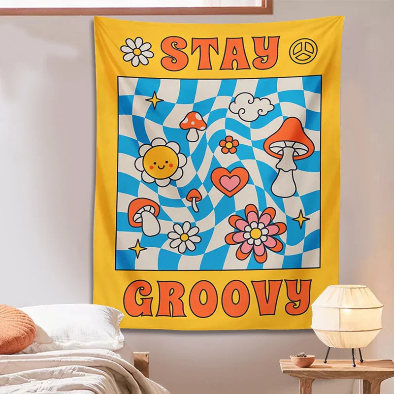 Afralia™ Groovy Mushroom Tapestry: Retro Psychedelic Hippie Wall Decor