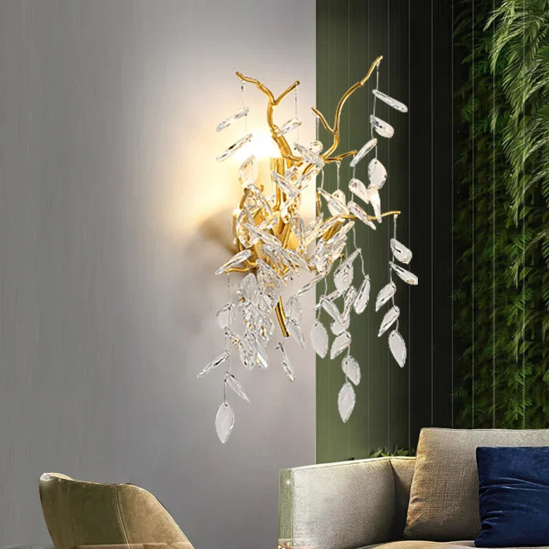 Afralia™ Crystal Branch Chandelier LED Pendant Lamps Elegant Villa Living Room Gold Decor