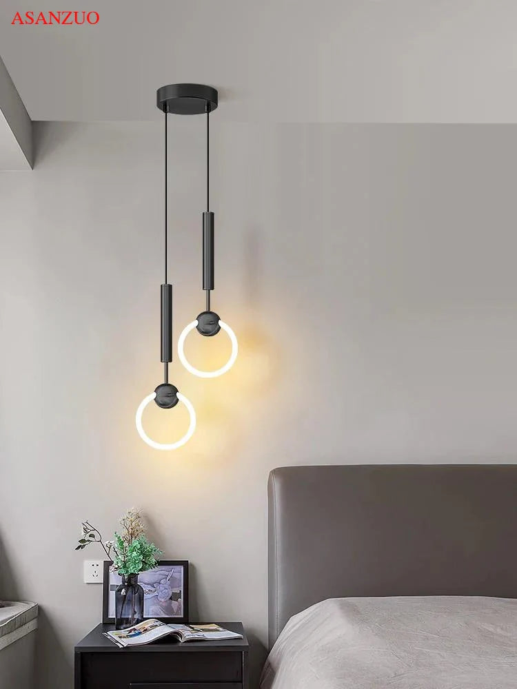 Afralia™ Nordic Double Head Metal Ring Pendant Light for Bedroom and Dining Room