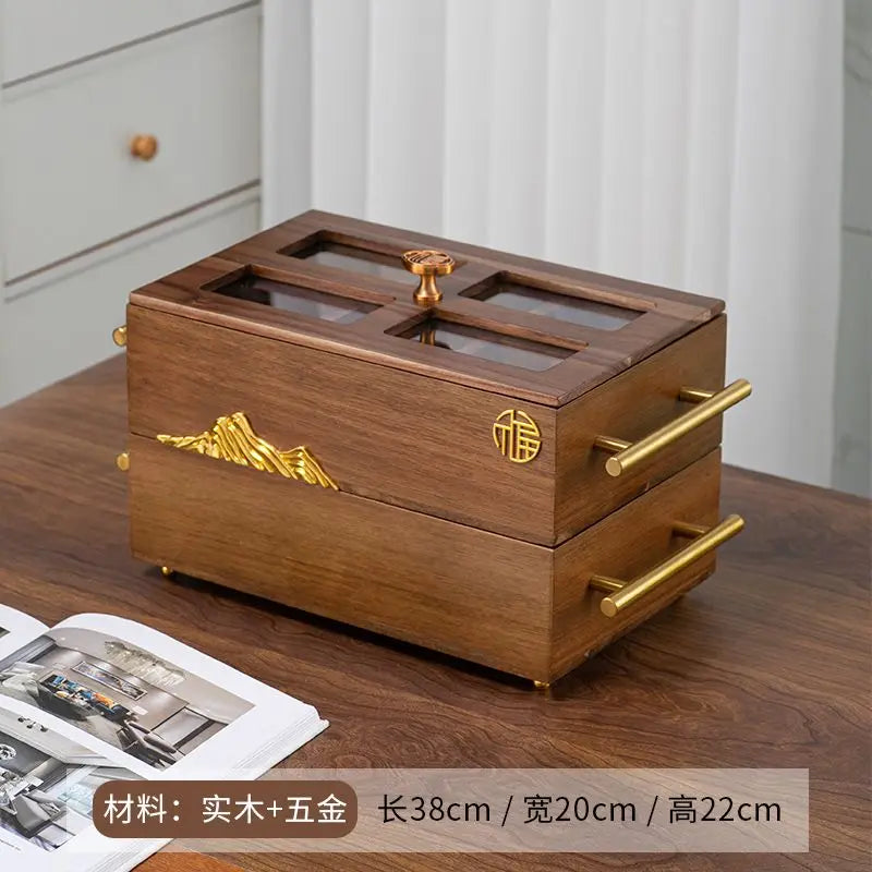Afralia™ Walnut Luxury Table Decor Tray with Storage Compartment