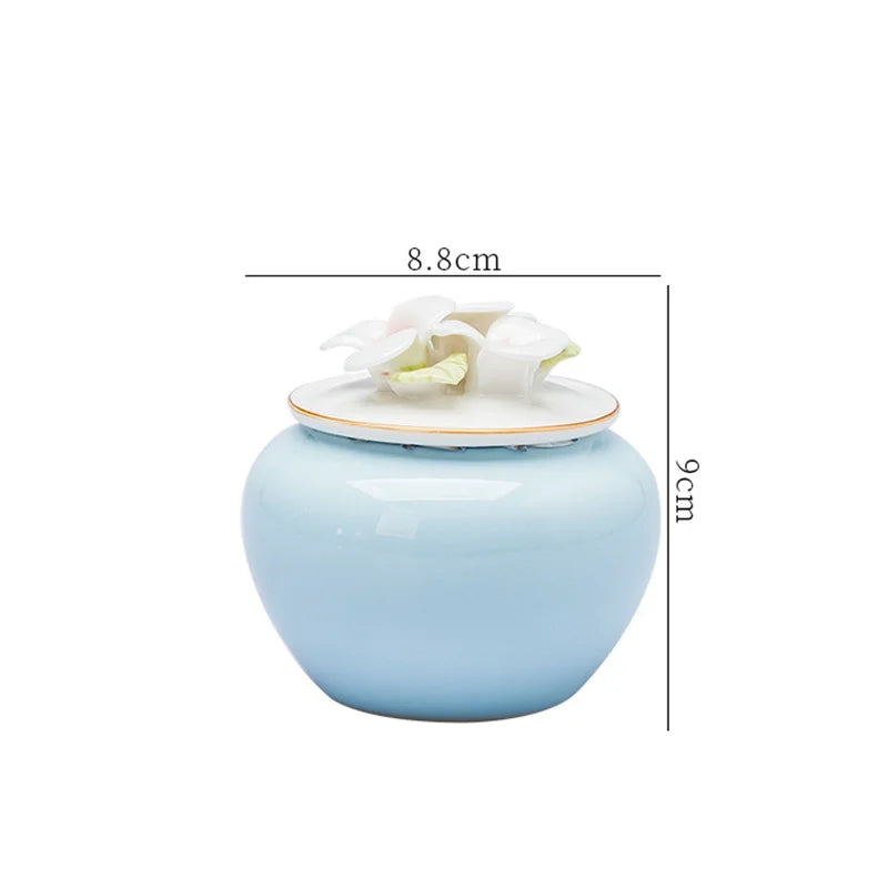 Afralia™ Floral Embossed Ceramic Tea Pot Candy Jar - Kitchen Storage Container