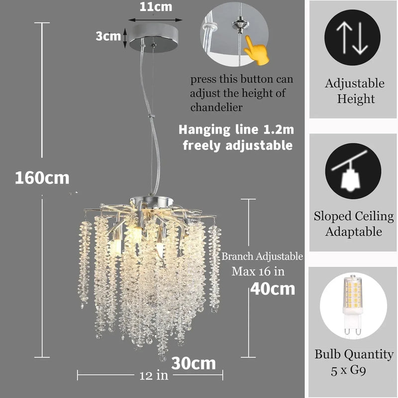 Afralia™ Silver Crystal Branch Chandelier | Round 30cm Pendant Lights