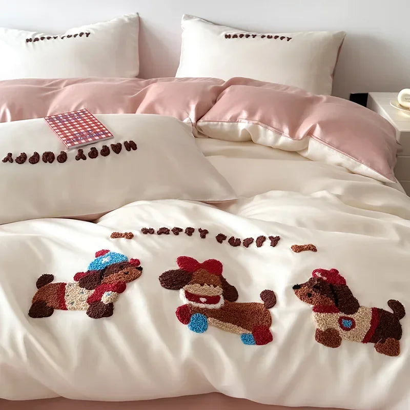 Afralia™ Cartoon Embroidered Cotton Bedding Set with Ice Silk Cooling Technology