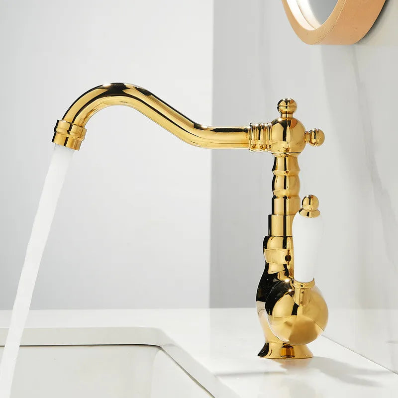 Afralia™ Gold Basin Faucet Single Handle Bathroom Sink Tap Hot Cold Mixer Tap
