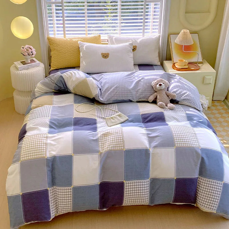 Afralia™ Nordic Plaid Cotton Duvet Cover for All Seasons - Single/Double Bed