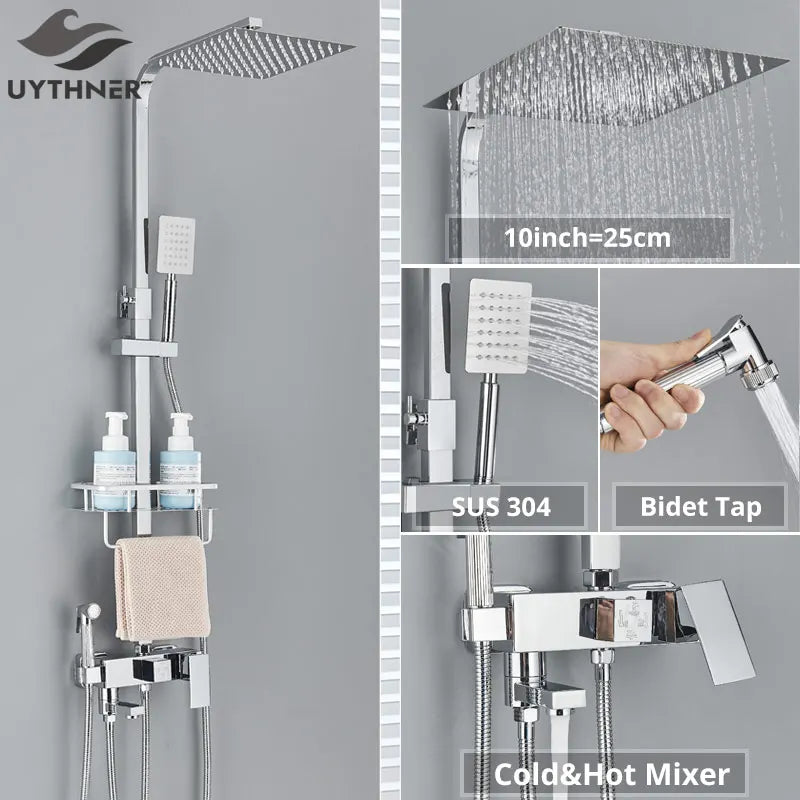 Afralia™ Rainfall Shower Faucet Set with Wall Mount Tub Spout and Bidet Taps