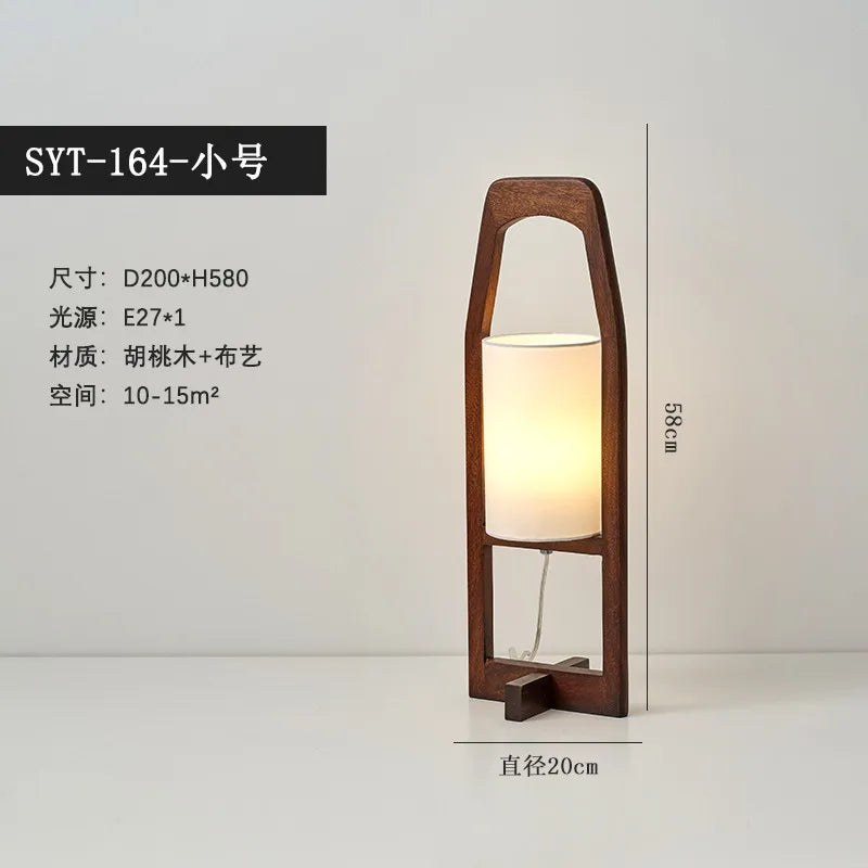 Afralia™ Zen Walnut Wood Table Lamp LED E27 Fabric Lampshade for Bedroom Living Room