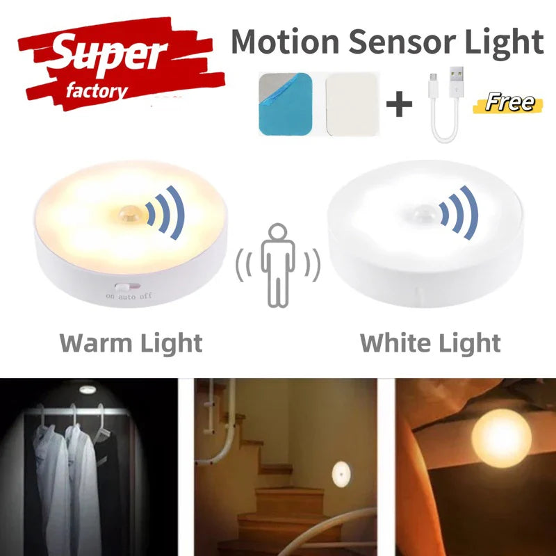 Afralia™ Motion Sensor LED Night Light: USB Rechargeable, Wireless Closet Lamp