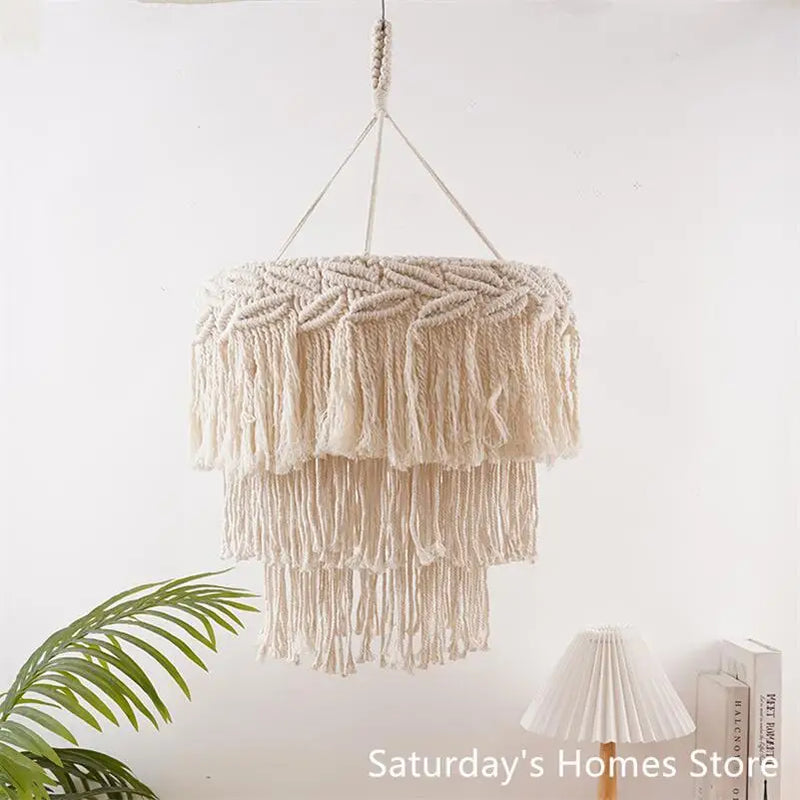 Afralia™ Boho Macrame Ceiling Pendant Light Cover for Home Bedroom Chandeliers