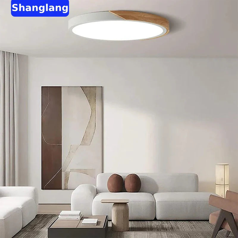 Afralia™ Wood Ceiling Light Modern Ultra-Thin Surface Mount Fixture for Living Room & Balcony