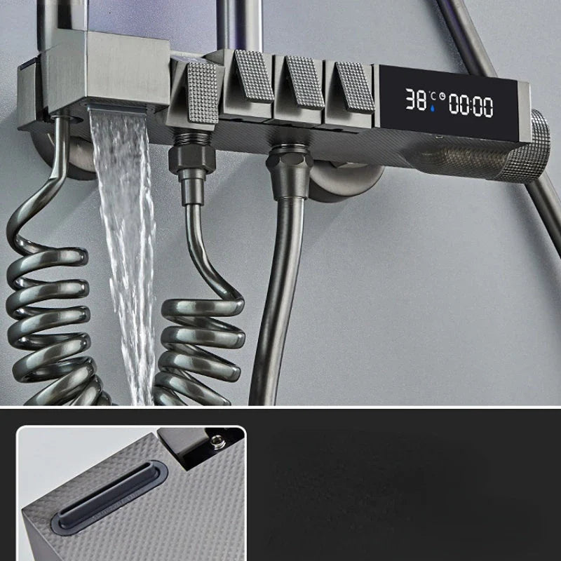 Afralia™ Digital Display Brass Thermostatic Shower Faucet Set for Bathroom