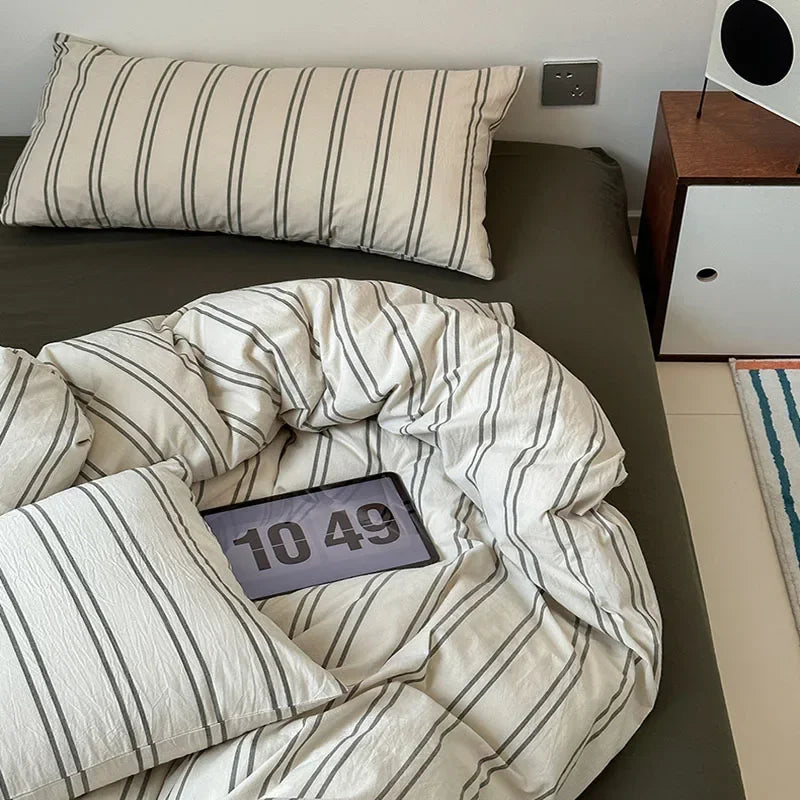 Afralia™ Luxe Striped Cotton Bedclothes Set - Skin Friendly Soft Bed Sheet Set