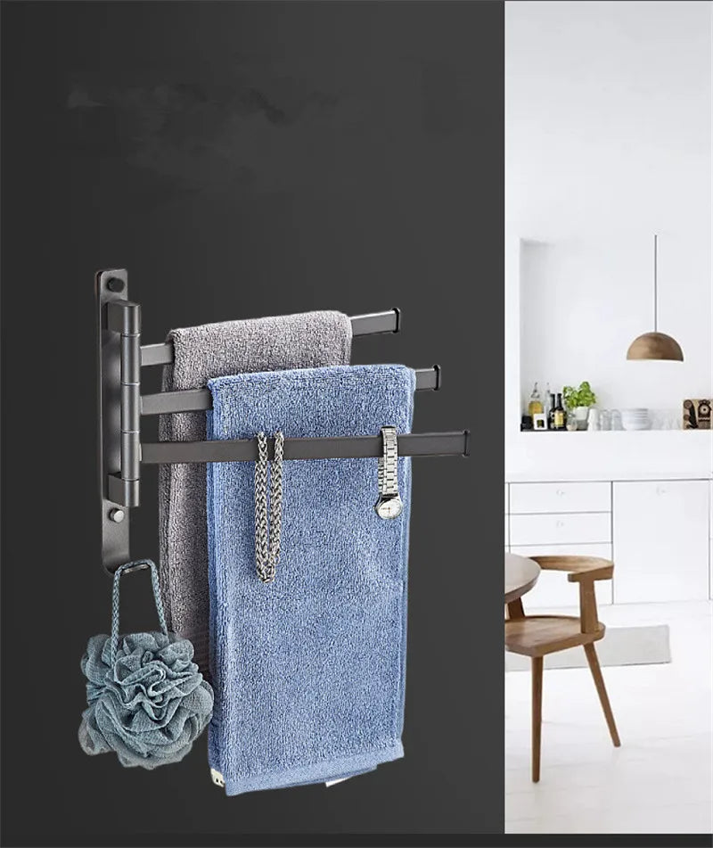Afralia™ Gray Aluminum Swivel Towel Hanger: Wall Mounted Folding Bathroom Towel Bar