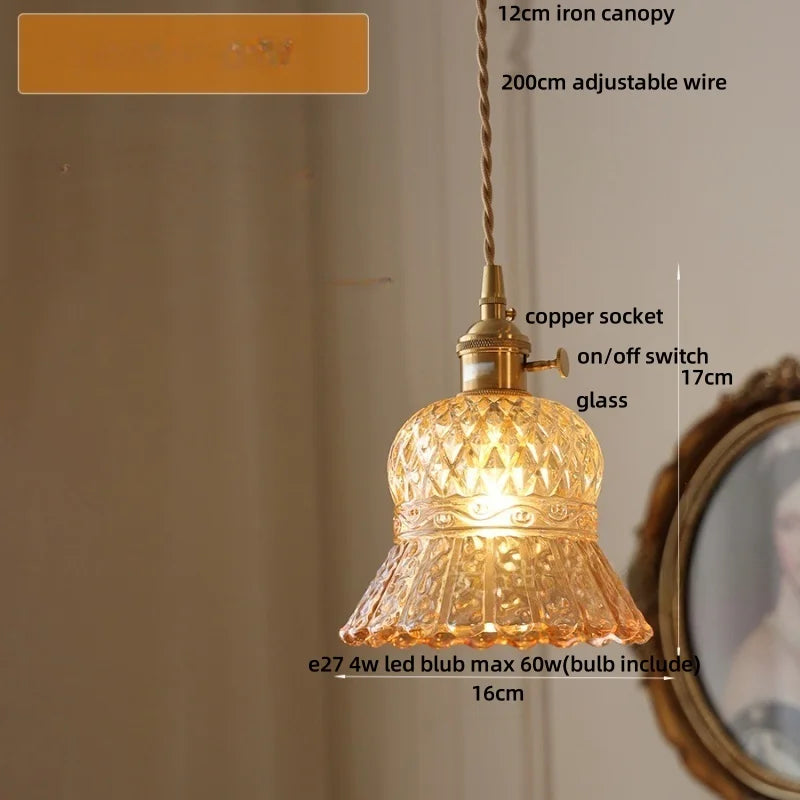 Afralia™ Amber Glass LED Pendant Light Fixture Modern Home Lighting Plafond Lamp