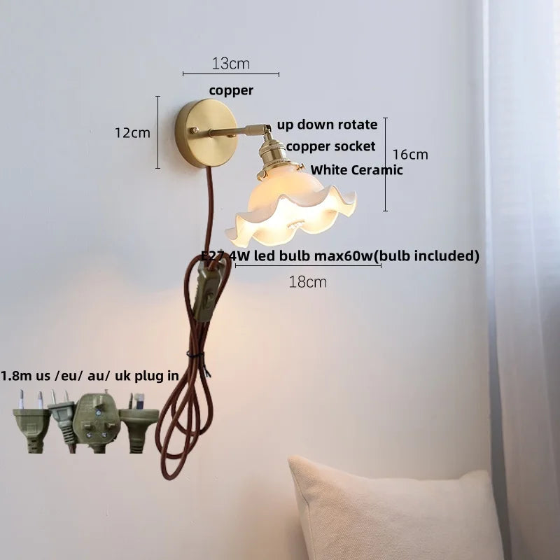 Afralia™ Ceramic LED Wall Lights | Pull Chain Switch | Bedroom Mirror Fixture