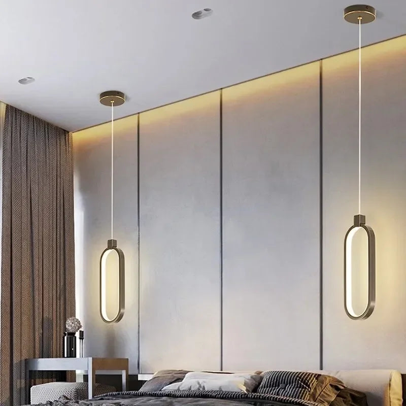 Afralia™ Modern Minimalist LED Pendant Chandelier for Bedroom Living Room in Gold Black