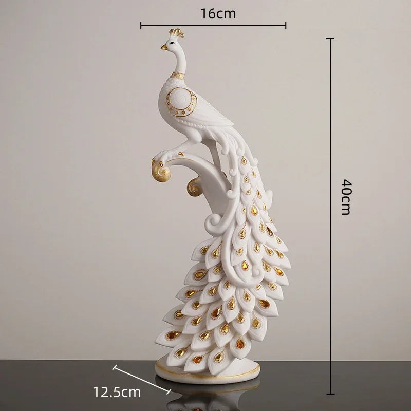 Afralia™ Golden Phoenix Peacock Sculpture Home Decor Ornament Figurine