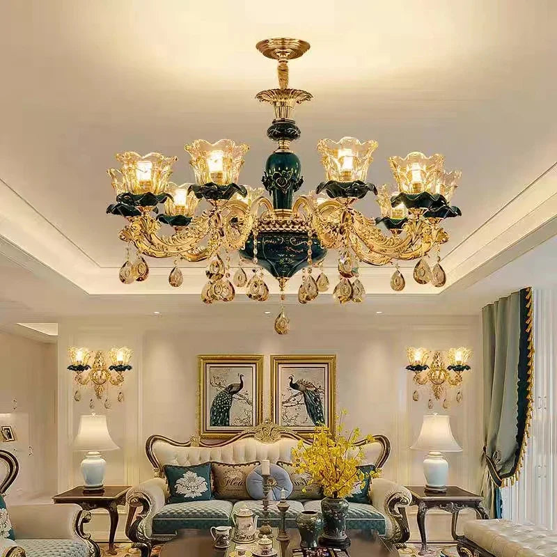 Afralia™ Champagne Crystal Chandelier: Luxurious Living Room Bedroom Pendant Lamp