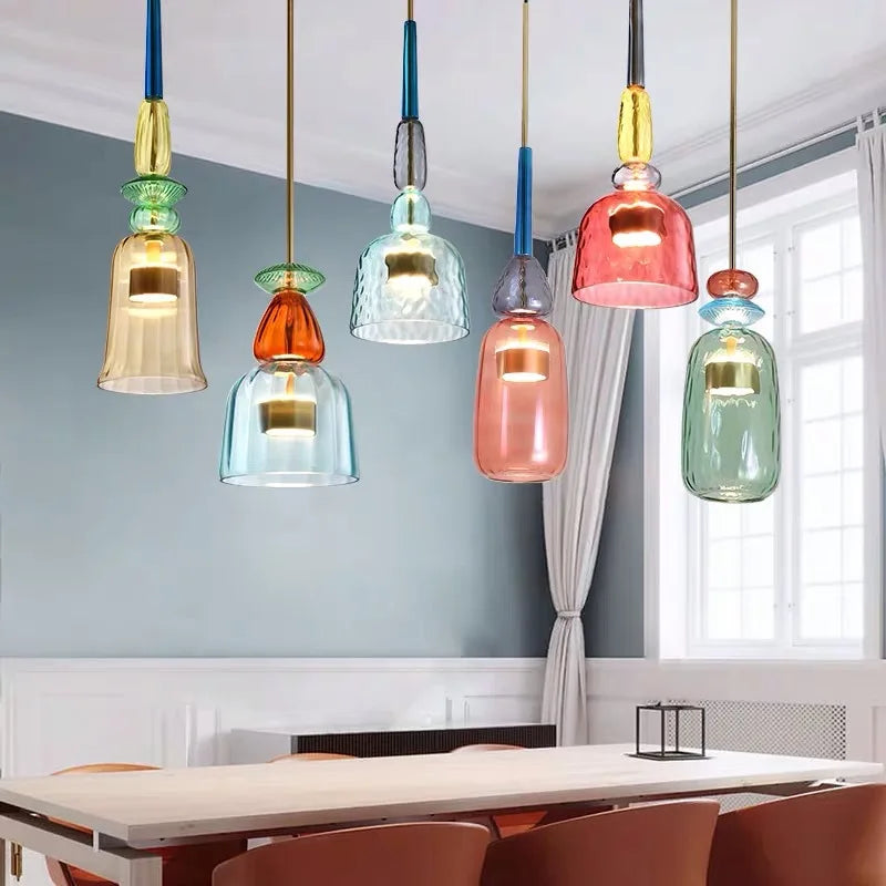 Afralia™ Macaron Candy Glass Pendant Chandelier, Modern Nordic LED Lighting for Home Decor