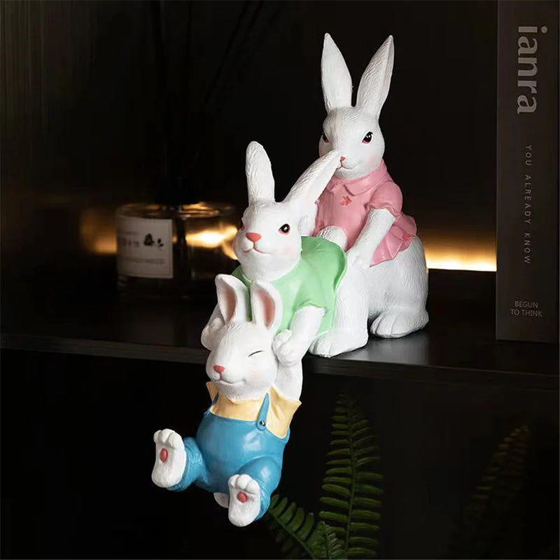 Afralia™ Rabbit Family Sculpture for Living Room Table Decor