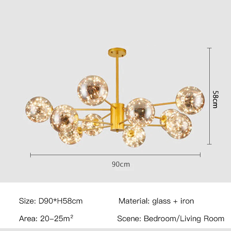 Afralia™ Black Glass Ball Chandelier: Luxury Dimmable Pendant Lamp for Living Room & Bedroom.