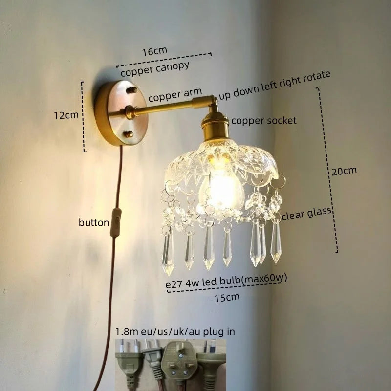 Afralia Crystal Copper LED Wall Sconce Light for Home Decor & Indoor Lighting