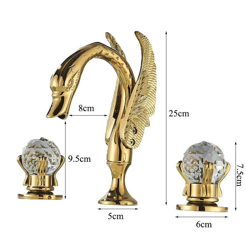 Afralia™ Gold Swan Crystal Handle Bathroom Faucet - Deck Mounted Basin Mixer Tap