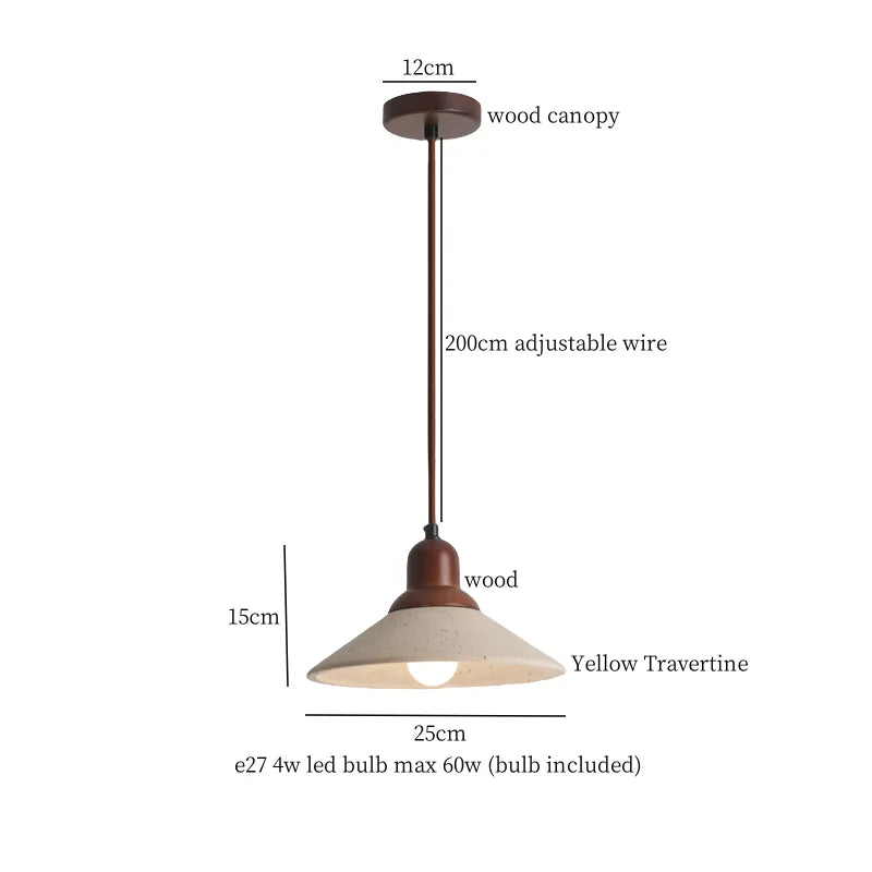 Afralia™ Wood Yellow Travertine LED Pendant Lights for Home Decor & Cafe