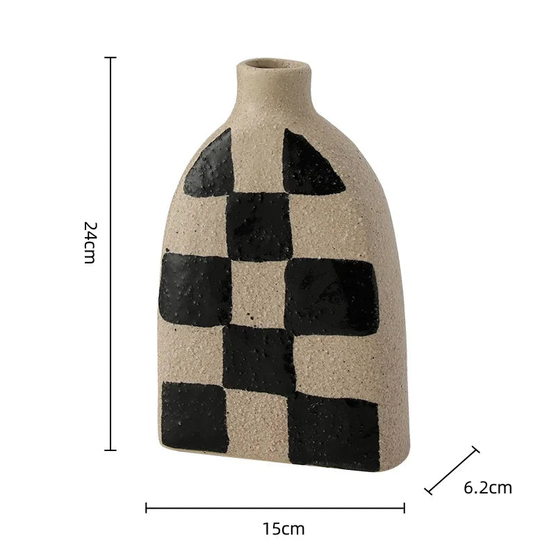 Afralia™ Geometric Check Ceramic Vase for Stylish Flower Arrangements