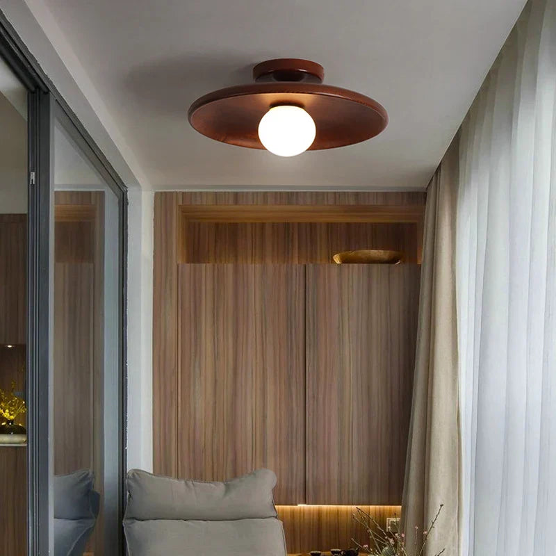 Afralia™ Wooden Disc LED Ceiling Lamp for Corridor, Living Room, Entrance, Balcony
