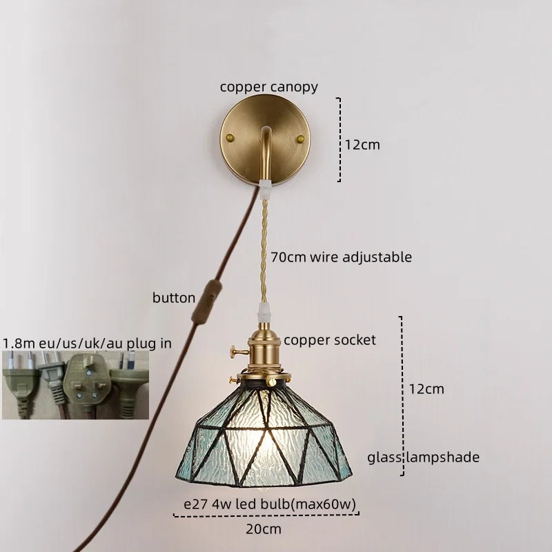 Afralia™ Copper Glass LED Wall Sconce Vintage Style Interior Light