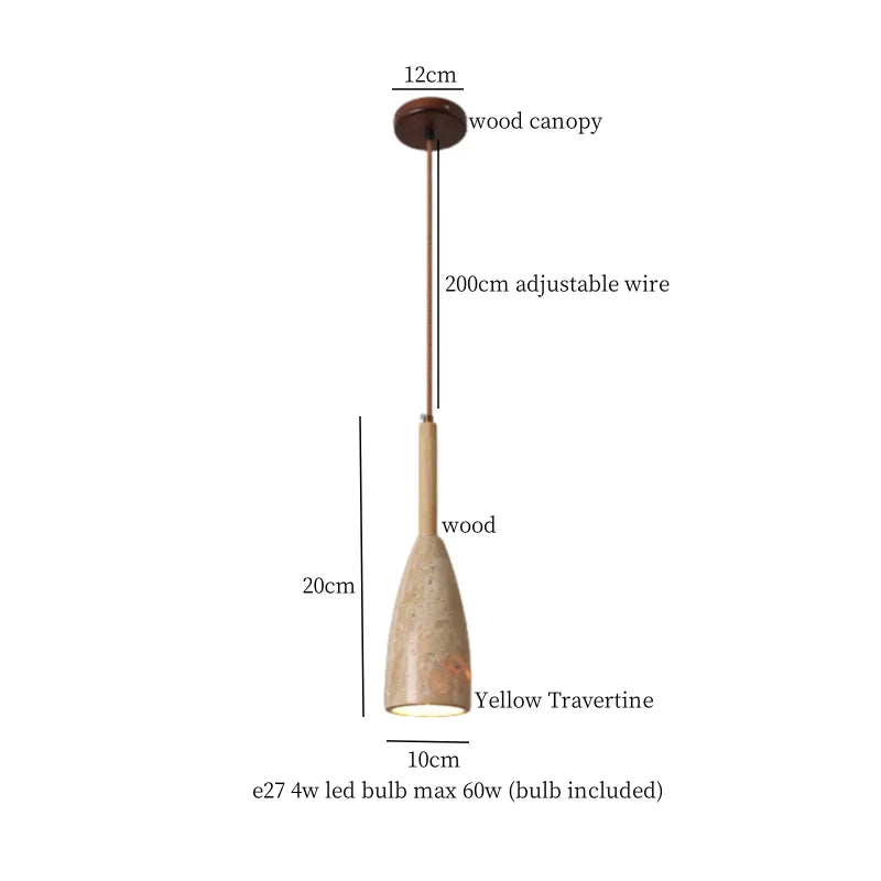 Afralia™ LED Wood Yellow Travertine Pendant Light for Living Room Bedside - Nordic Interior Lighting