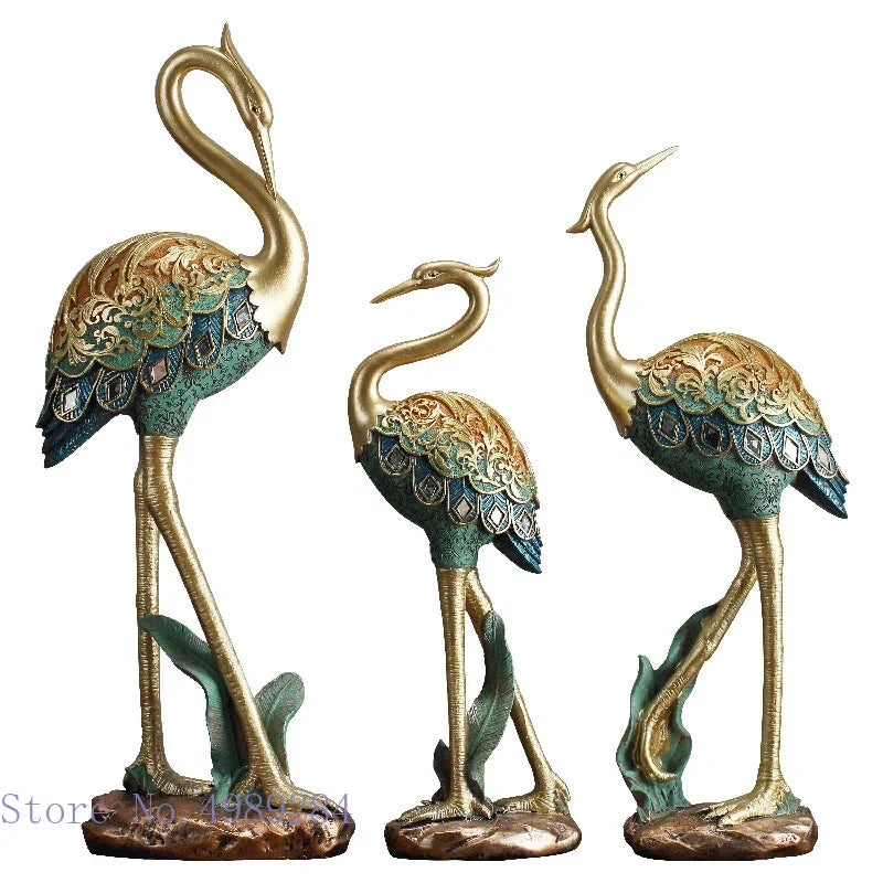 Afralia™ Crane Bird Sculpture: Handcrafted Resin Ornament for Home Decor