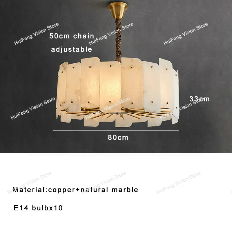 Afralia™ LED Chandelier Classic Lighting Marble Gold Stone Lampshade Home Decor
