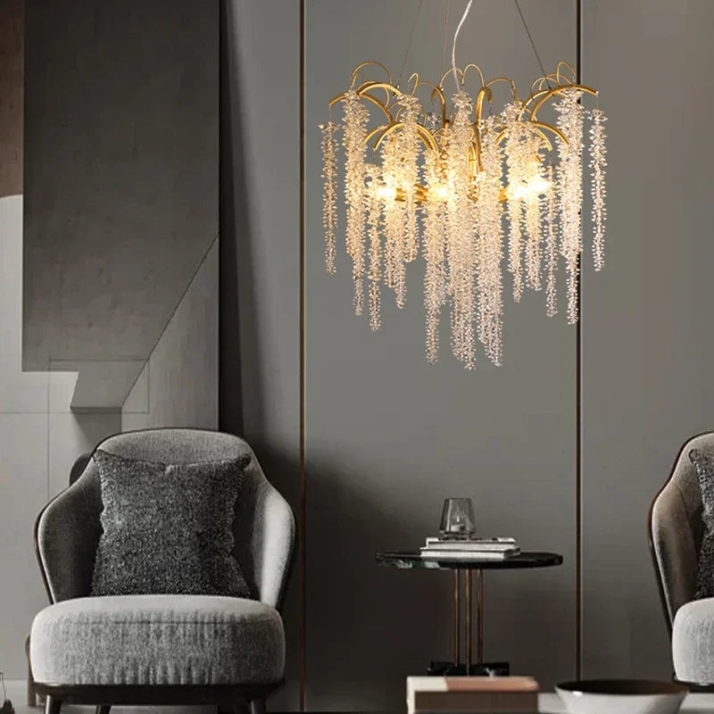 Afralia™ Wistaria Crystal Ceiling Chandelier Branches Design Pendant Lamp Elegant Home Decor