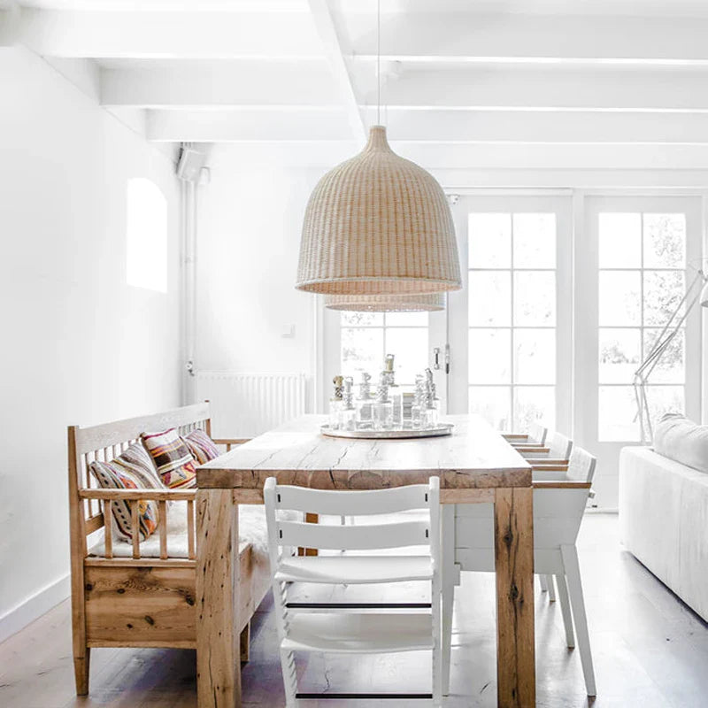 Afralia™ Bamboo Weaving LED Pendant Lights for Home Decor and Dining Room