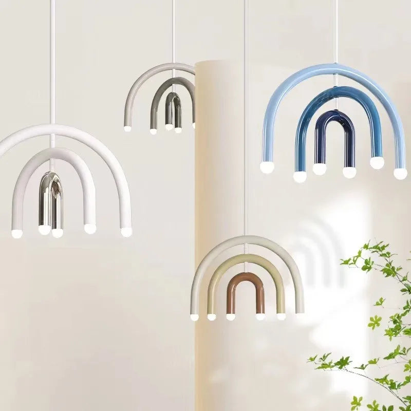 Afralia™ Rainbow LED Metal Chandelier Pendant Light for Bedroom Dining Room