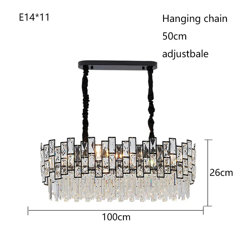 Afralia™ Gold Black Crystal LED Chandelier, Round Oval Living Room Ceiling Light