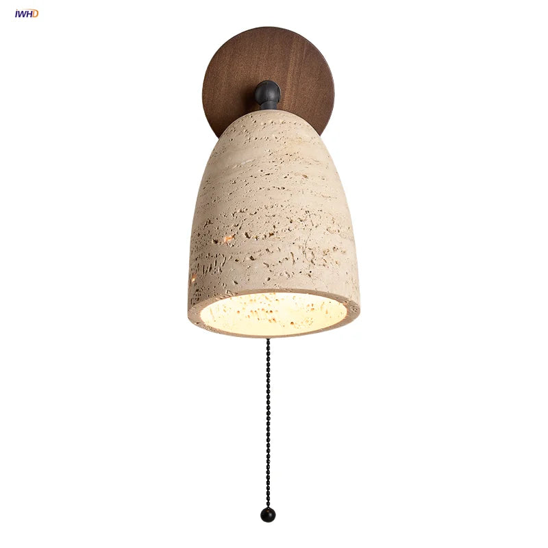 Afralia™ Yellow Travertine LED Wall Lights with Pull Chain Switch, Modern Rotate Bedside Lamp