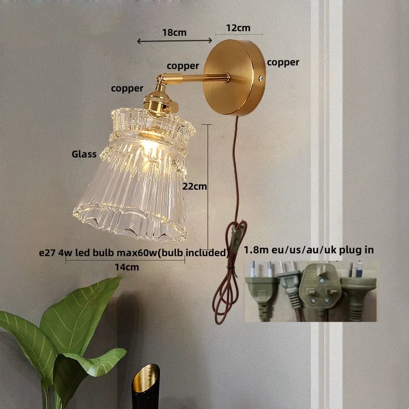 Afralia™ Clear Glass LED Wall Lamp Pull Chain Switch Modern Luxury Home Decor