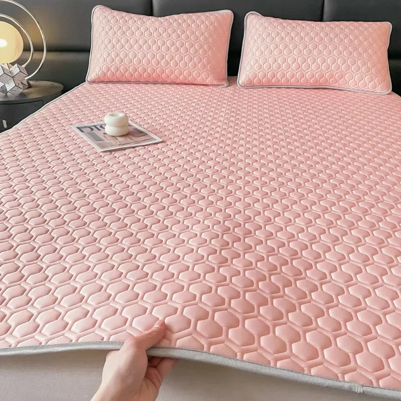 Afralia™ 4mm Latex Filled Bed Mat & Pillowcase Set - Cooling Ice Silk Sleep Mats