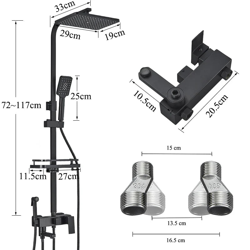 Afralia™ Matte Black Stainless Steel Shower Faucet Set with Rainwater System